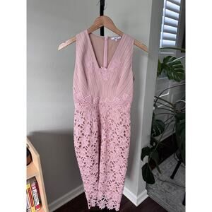 Sau Lee Womens Lace Knit Pink V Neck Midi Dress